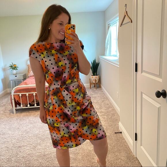 Lela Rose Red Pink Yellow Polka Dot Sheath Mini Dress 12 - Picture 9 of 16